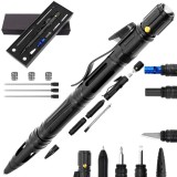 Pix Tactic Multifunctional IdeallStore Comando Corps, Aluminiu, Negru, Lanterna LED, Surubelnita, Taietor Curea, Spargator Sticla