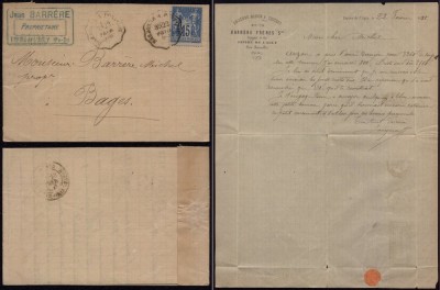 France 1888 Cover + Content Railroad Narbonne a Port-Bou to Bages DB.381 foto