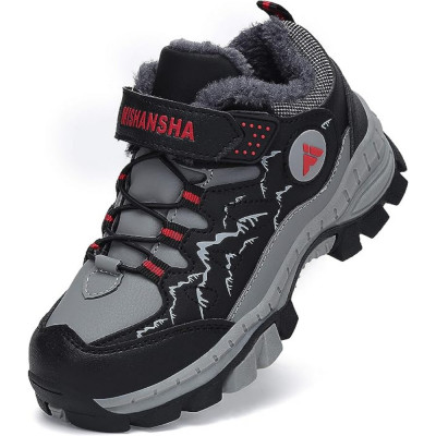 Pantofi de drumetie pentru copii, anti-coliziune, anti-alunecare, perfecti pentru plimbare, drumetii, alergare, negru cu gri, marimea 28 foto