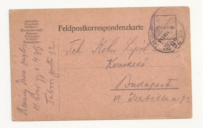 D3 Carte Postala Militara k.u.k. Imperiul Austro-Ungar ,1912 Budapesta