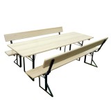 Cumpara ieftin Set berarie STANDARD cu spatar din lemn masiv de rasinos 220 cm pentru terasa sau gradina o masa si doua banci cu spatar culoare natur