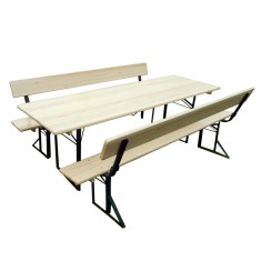 Set berarie STANDARD cu spatar din lemn masiv de rasinos 220 cm pentru terasa sau gradina o masa si doua banci cu spatar culoare natur