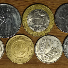 Italia -set de colectie 7 monede diferite- 10 50 100 200 500 1000 lire - superbe