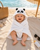 Prosop cu Glugă pentru Copii și Bebeluși Alb &ndash; Model Panda - Moale și Absorbant