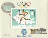 Rom&acirc;nia, LP 788/1972, Preolimpiada Munchen, colita dantelata, MNH, Nestampilat