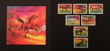 RARA Serie Completă 7 Timbre + Coliță Tanzania 1993 Rase de Cai Arab Anglo-Norman Nonius Boulonnais Ștampilate - A992