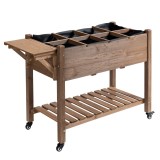 Outsunny Jardinieră pe Picior - Carr&eacute; potager cu roți - raft, Tavă Rabatabilă, Inserturi de Irigare, F&acirc;ș de Drenaj Inclus - Lemn Brad pre-uleiuit | Ao