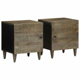 Cumpara ieftin Noptiere 2 buc Gri deschis 40x33x46 cm Lemn masiv de mango