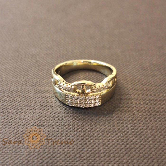 Inel placat 14k cu zirconia model decupat - latime 8 mm