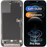 Display cu Touchscreen MP compatibil cu Apple iPhone 12 Pro Max, cu Rama, Versiune Soft OLED FHD Diagnostic, Negru
