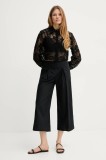 Ermanno Scervino pantaloni de bumbac culoarea negru, lat, high waist, D464P610OVZ