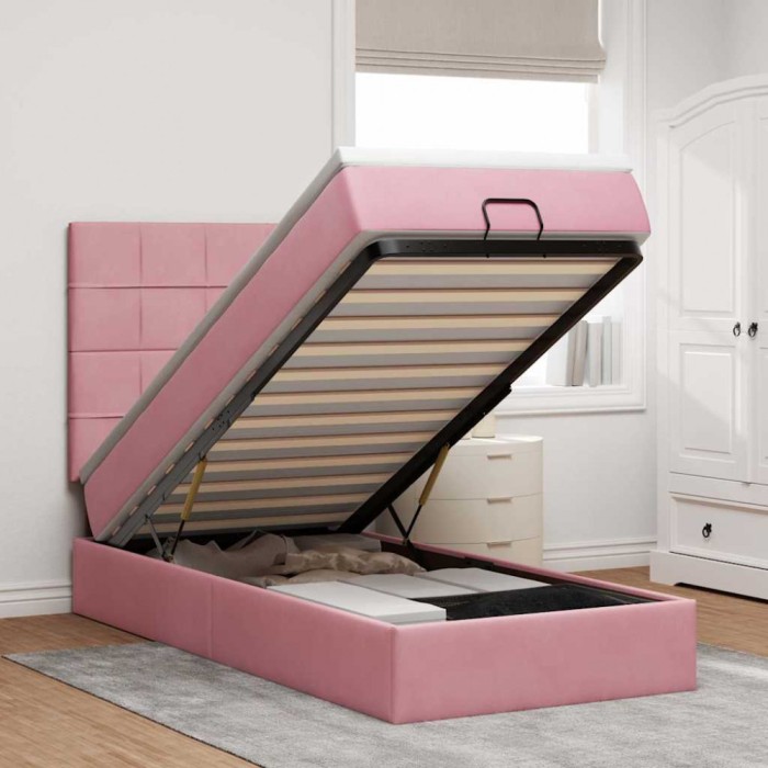 vidaXL Cadru de pat otoman cu saltele, catifea roz 90x190cm 3314293