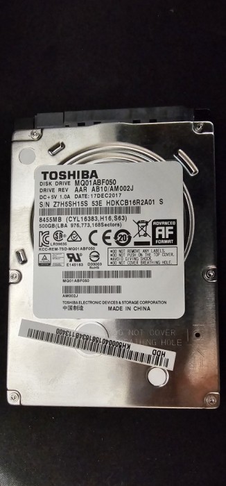 Hard Disk Drive (HDD) 500 GB SATA , MODEL TOSHIBA , PENTRU LEPTOP , 100% VIATA TESTAT SENTINEL 72 ZILE SI 16 ORE DE FUNCTIONARE .