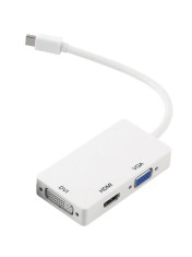 Adaptor hub 3 in 1, MiniDisplayPort la DVI VGA HDMI, pentru TV, laptop, proiector, 27 cm, alb