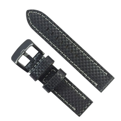 Curea de ceas din piele naturala neagra, cusatura gri - 22mm 24mm foto