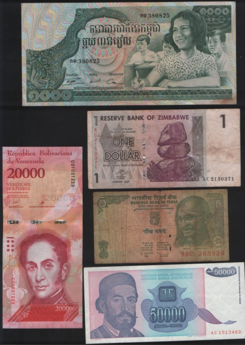 Set 5 bancnote de prin lume adunate (cele din imagini) #103