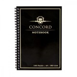 Agenda Pukka Pad Concord A5 cu spirala, 140 pagini, hartie Premium 100 gsm, cu microperforatii, negru