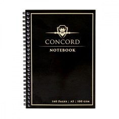 Agenda Pukka Pad Concord A5 cu spirala, 140 pagini, hartie Premium 100 gsm, cu microperforatii, negru