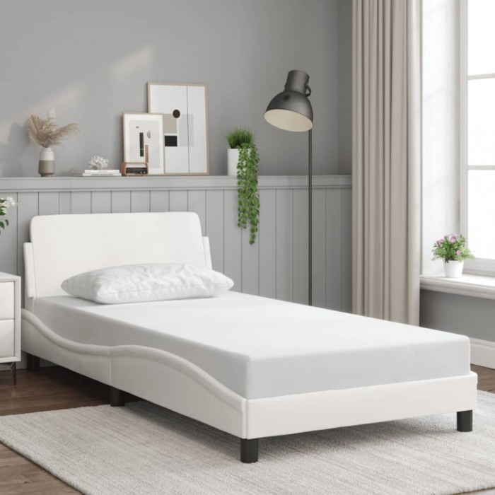 vidaXL Cadru de pat cu tăblie, alb, 100x200 cm, piele ecologică 373139