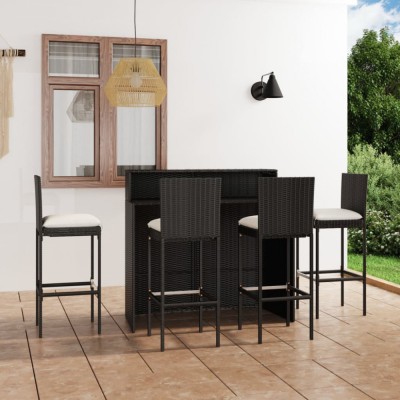 vidaXL Set mobilier bar de grădină cu perne, 5 piese, negru foto