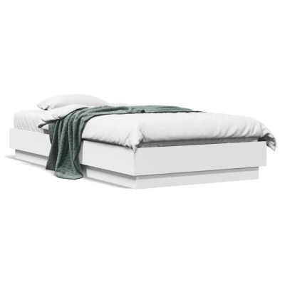 vidaXL Cadru de pat cu lumini LED, alb, 90x190 cm foto