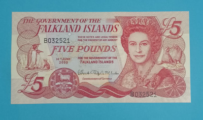 Insulele Falkland 5 Pounds 2005 &amp;#039;Tiraj 200.000 buc&amp;#039; UNC serie: B032521 foto