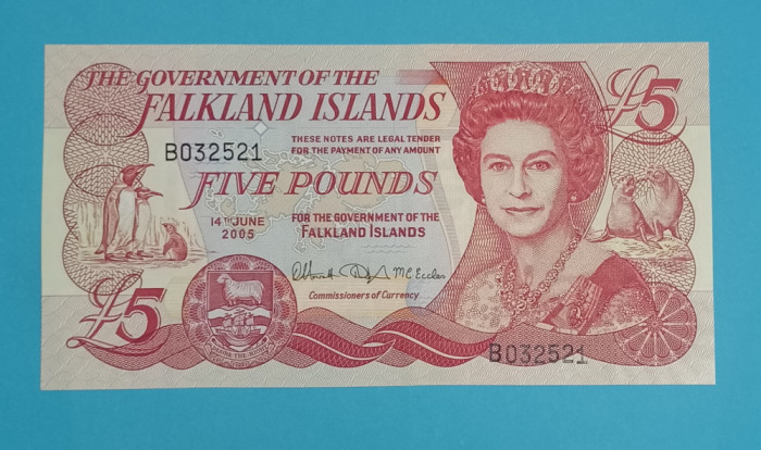 Insulele Falkland 5 Pounds 2005 &#039;Tiraj 200.000 buc&#039; UNC serie: B032521