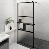 VidaXL Paravan duș walk-in cu raft negru 90x195 cm sticlă ESG/aluminiu