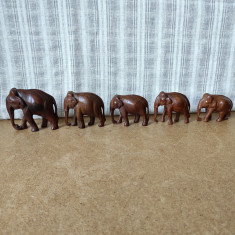 Lot de 5 figurine elefanti din lemn exotic