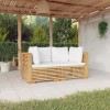 Canapea Colt Gradina Lemn Tec, 2 Bucati, cu Perne Albe, 69.5x69.5x60 cm