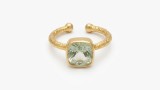 Cumpara ieftin Inel Reglabil din Argint 925 Placat cu Aur cu Prasiolit Cubic , Mint Cushion Solitaire