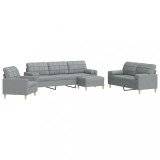 Cumpara ieftin Set canapele cu taburet si perne, 4 piese, gri deschis, textil