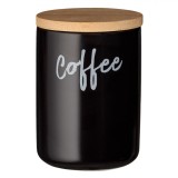 Borcan Ceramic cu Capac din Bambus, Coffee, Negru, Capacitate 0,8L, Oem