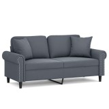 Cumpara ieftin Canapea cu 2 locuri cu pernute, gri inchis, 140 cm, catifea