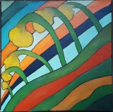 Tablou Floarea Soarelui, Ulei pe Panza, 50x50 cm, Semnat John Haley - Pictura Originala