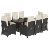 Cumpara ieftin Set mobilier de gradina cu perne, 9 piese, negru, poliratan
