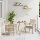 VidaXL Set bistro de grădină, 3 piese, cu perne, bej, poliratan