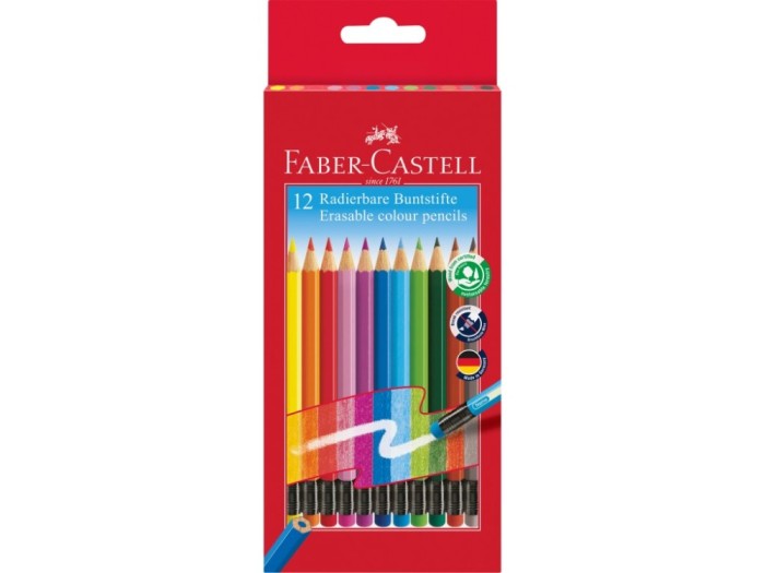 Creioane colorate hexagonale cu guma eco Faber-Castell 12 culori/set