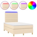 Cumpara ieftin Pat cu arcuri, saltea si LED, crem, 120x190 cm, textil