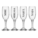 Set pahare Sampanie din sticla, personalizate, Miri si Nasi, pentru nunta