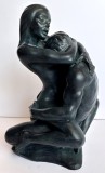 Indragostiti inlantuiti - sculptura in marmura in maniera Rodin, statueta arta erotica, eticheta originala
