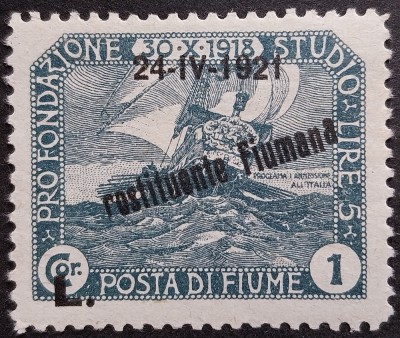 Fiume 1921, Scott#156/Sassone#171, MH, varietate overprint foto