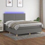 vidaXL Pat cu arcuri, saltea și LED, gri &icirc;nchis, 160x200 cm, textil