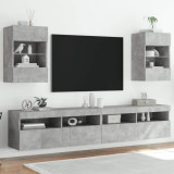 Comode TV de perete cu lumini LED 2 buc. gri beton 40x30x60,5cm GartenMobel Dekor, vidaXL