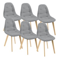 Scaune bucatarie Kopparberg HG 3VE set 6 bucati fag gri deschis [en.casa] HausGarden Leisure