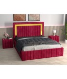 Pat Tapitat Ianis Rosu + Saltea Lux Ortopedica + Noptiere Tapitate 160x200cm