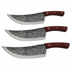 Set trei cutite de bucatarie DEPOX&reg;, Japanese Soul, lucrate manual, otel damasc, maner lemn, maro