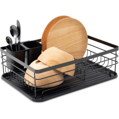 Raft scurgator de vase, Navaris, cu suport tacamuri, tava scurgere, metal, 41.5 x 30.5 x 14 cm, negru, 55341.01 foto