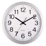 Ceas de Perete Quartz, 30cm, Culoare Alb/Argintiu, Indicatori Negri, Material Sticlă/Plastic, Oem