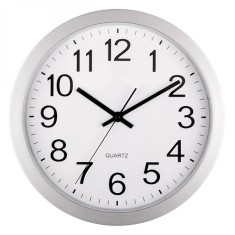 Ceas de Perete Quartz, 30cm, Culoare Alb/Argintiu, Indicatori Negri, Material Sticlă/Plastic